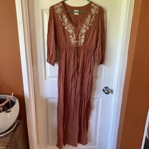 Blue Rain Dress Women’s Size Small Maxi 3/4 Sleeve Tassel Embroidered Summer